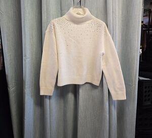 White House Black Market White Embellished Turtleneck Sweater